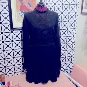 NWT TopShop Black Goth Open Back Embroidered Dress